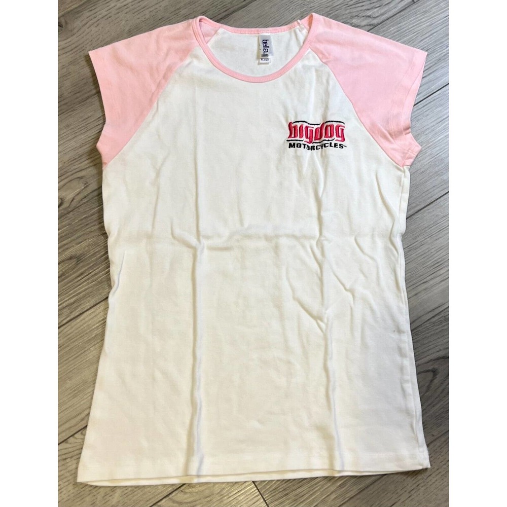 Big Dog Motorcycles Embroidered White/Pink Sleeveless Shirt Womens Size XL